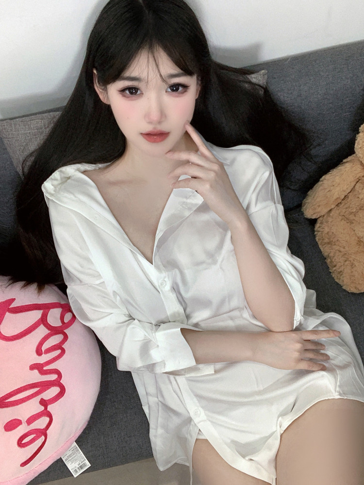 Baby Gown Nightwear - Moda biała kolorowa koszula perspektywa kobieta