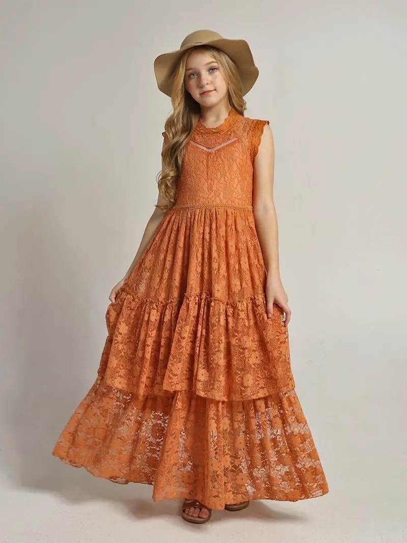 Baby Clothing For Girls - Sukienka dziewczęca w kwiaty, koronkowa, bawełniana,