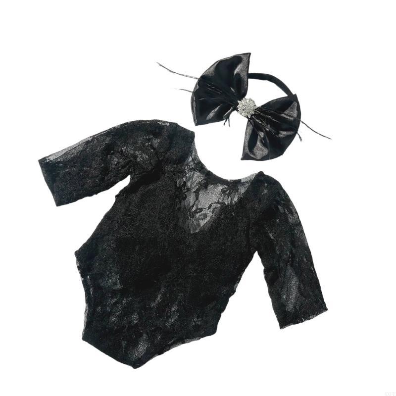 Baby Clothing Set - Elegancki koronkowy zestaw romper i opaski